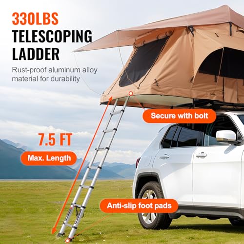 VEVOR Rooftop Tent Hard Shell,Rooftop Tent Hardshell, with Telescopic Ladder Mattress PVC Cover Bag, Waterproof for Jeep SUV Van Pickup Truck