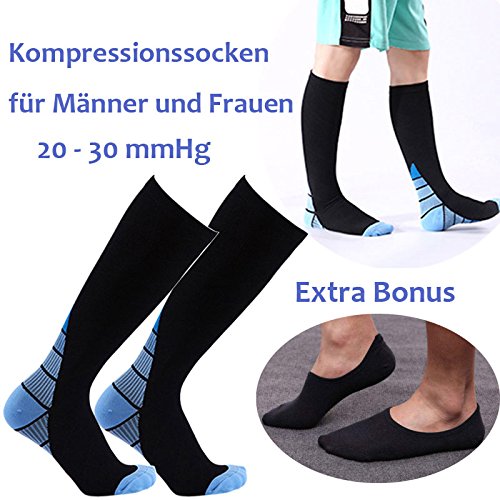 Xnature Kompressionsstrümpfe Kompressionssocken Compression Socks Strümpfe Kompression Laufsocken Thrombosestrümpfe für Damen Herren, Sport, Medizinisch, Joggen, Schwangerschaft, Reisen, Flug (Blau, M/L)