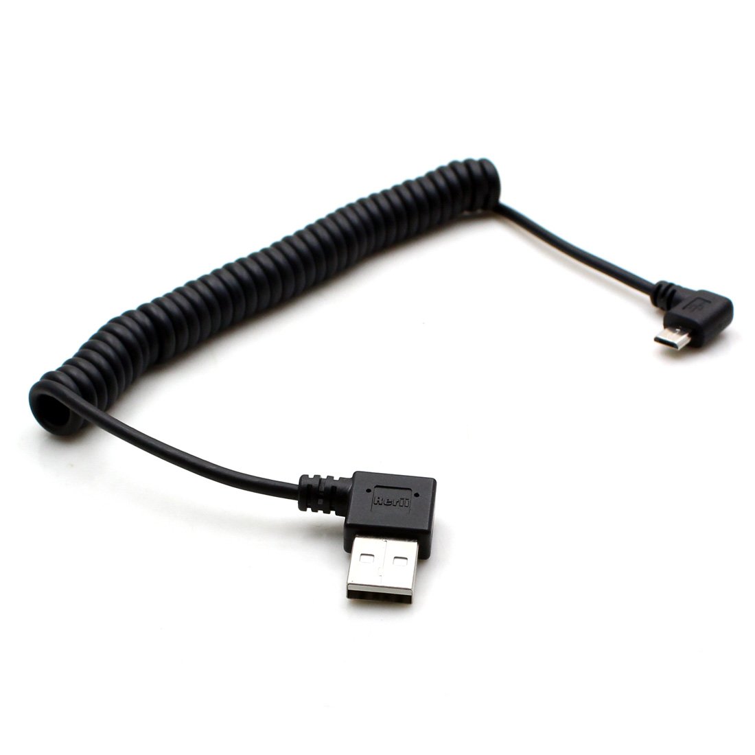 Coiled Micro USB Cable Rerii 90 Degree, Left Angled, Coiled USB to