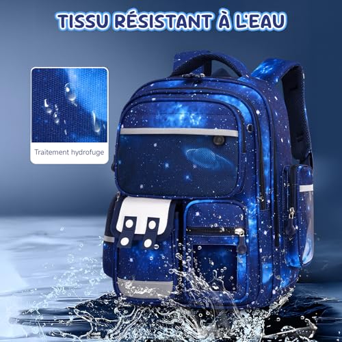 Amythe CP-CM2 Boys Reflective School Bag | Ergonomic Children's Backpack Chest Strap 6-12 Years Waterproof 25L Blue