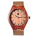 Tamlee Red Sandalwood Men's Wooden Watch with Soft Genuine Leather Strap Wood Wristwatch