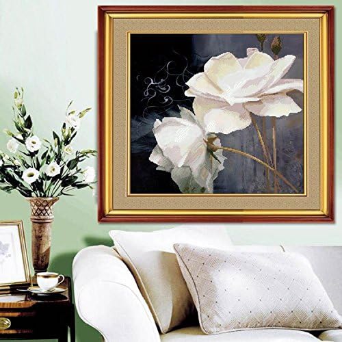 Cross stitch, oil painting, white rose, flower, C0040