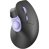 seenda MOU-302 Wireless Bluetooth Ergonomic Vertical Mouse with Volume Knob | Rechargeable 3-device mice for small/medium hands with quiet clicks, 1000/1600/2400 DPI for PC, laptop, MacBook, Black Purple