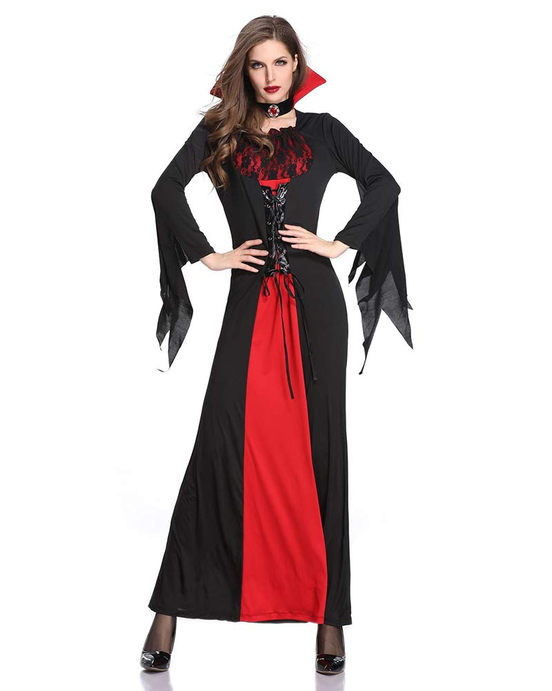 chuangminghangqi Vampire Witch Costume Cosplay Long Dress Halloween Costumes Carnival Women Oversized Long Sleeve Dress (M, Red)