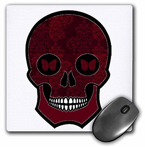 3dRose LLC 8 x 8 x 0.25 Inches Ruby Red Damask Skull Mouse Pad (mp_60996_1)