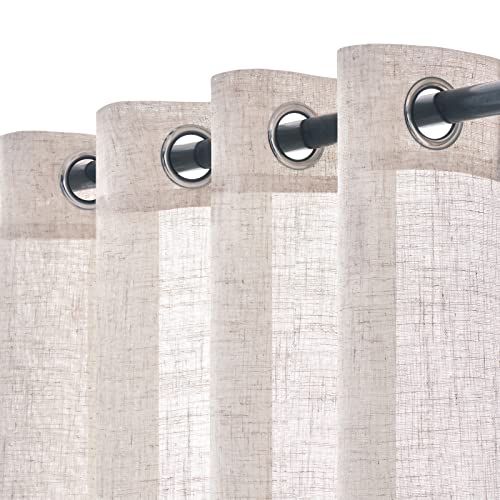 Woaboy 2 Pieces Translucent Linen Curtains Modern Decorative Eyelet Curtains for Living Room and Bedroom 140 x 260 cm Bleached White
