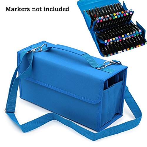 Samaz 80 Slots Marker Carrying Bag Marker Case for Primascolor Marker and Copic Marker (Blue)