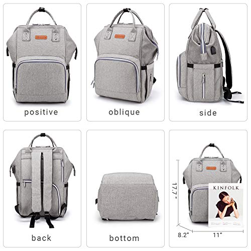 Diaper Bag Backpack with USB Charging Port, Multi-Function Waterproof Care Travel Backpack, Large Capacity, Light, Stylish, Durable, Suitable for Carrying Travel (Gray)