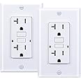 3GRACE 20 Amp GFCI Outlet, Tamper-Resistant GFI Receptacle with LED Indicator, Self-Test Ground Fault Circuit Interrupter, Decorator Wall Plates and Screws Included, UL Listed, White（2 Pack）