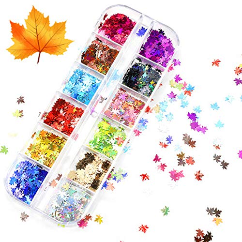24 Boxes Fall Nail Art Stickers Nail Art Sequins Nails Decorations Supply Manicure Tips Accessories Autumn Gradient Maple Leaf Thin Nail Sequins for Decoration Festival