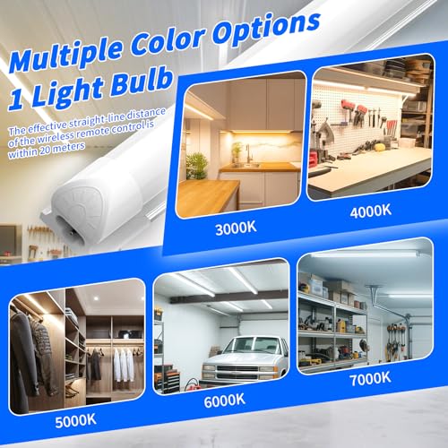 JESLED LED Shop Lights 4FT with Remote, 45W 5400LM, Dimmable 4 Foot Linkable Garage Light, 3000K-7000K Adjustable Color Temperature, for Workshop, Basement, Workbench, ETL Listed, 4 Pack