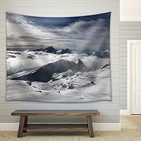 Winter Landscape of Mountain Peak with Snow Covered - Fabric Wall Tapestry Home Decor - 51x60 inches