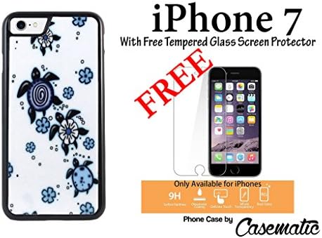 iPhone Case Flower Sea turtles Art Rubber Black Phone Case For Apple iPhone 7 With Free .33 mm Premium Tempered Glass Screen Protector by Casematic