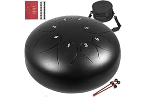 Happybuy Steel Tongue Drum 8 Notes 10 inches Mini Tongue Drum Black Handpan Drum Notes Percussion Instrument Steel Drums Inst