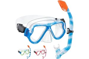 CTSAYTL Kids Snorkel Set for Ages 3-14, Snorkeling Gear for Kids with Dry Top Snorkel Anti-Leak Anti-Fog Panoramic View Snorkel Mask, Boys Girls Junior Teens Snorkeling Set
