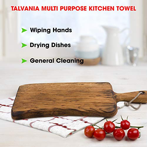 Talvania Kitchen Towels 100% Cotton Dobby Weave Terry Towel Set, 12 Pack Soft and Absorbent Multipurpose Dish Cloth, Hand Towel and All Kitchen Cleaning 15" X 25" Machine Washable (Red Pear & White)