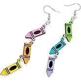 Funny Crayon Earrings Pencil Drop Dangle Earrings Wooden Teacher's Errings for Women Appreciation Teacher Graduation Jewelry