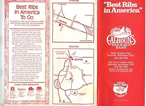 Amazon Com Calhouns Bar B Que Barn Menu Knoxville Nashville