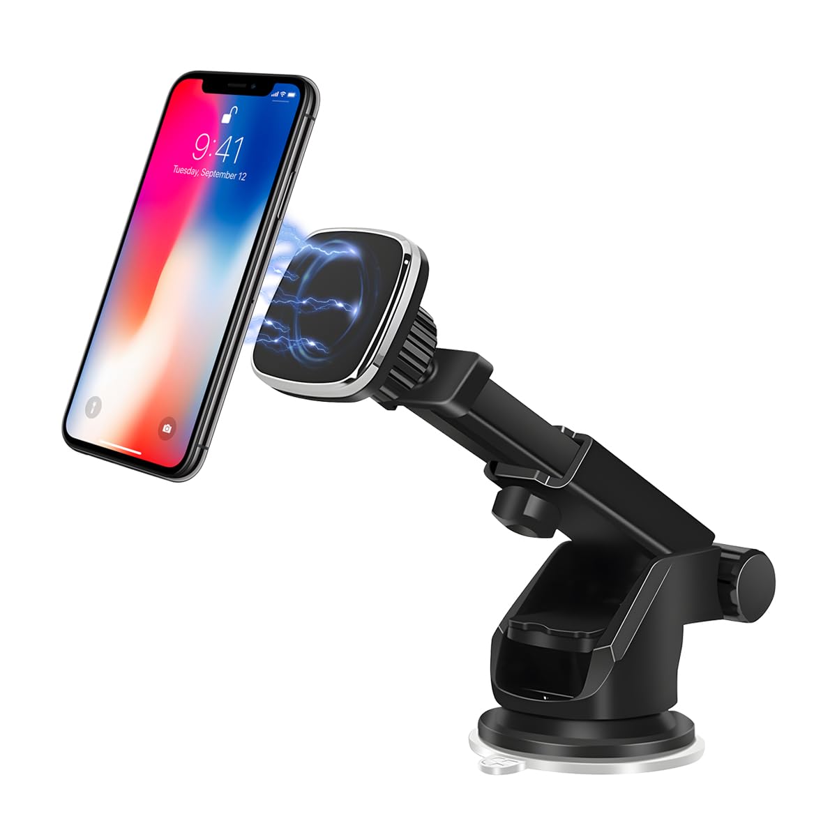 Adunsiaoto Magnetic Car Mobile Phone Holder, Universal Dashboard Windscreen Industrial-Strength Suction Cup Phone Holder, Car 360° Rotation Holder with Adjustable Telescopic Arm For All Phones