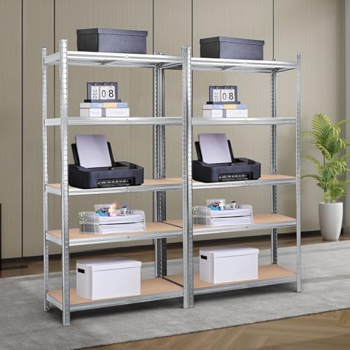 MasterSpec 2PCS 5-Tier Garage Shelving, Heavy Duty Steel Storage Rack with Boltless Assembly & Adjustable Height, 60"x28"x12" Storage Shelves for Garage, Warehouse, Basement