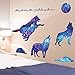 iwallsticker Creative Blue Galaxy Wolf Wall Decals Removable Stickers Living Room Decor Home Art Kids Bedroom Decal Nursery Sticker Boy Rooms Mural Children Gift Sticker Decal