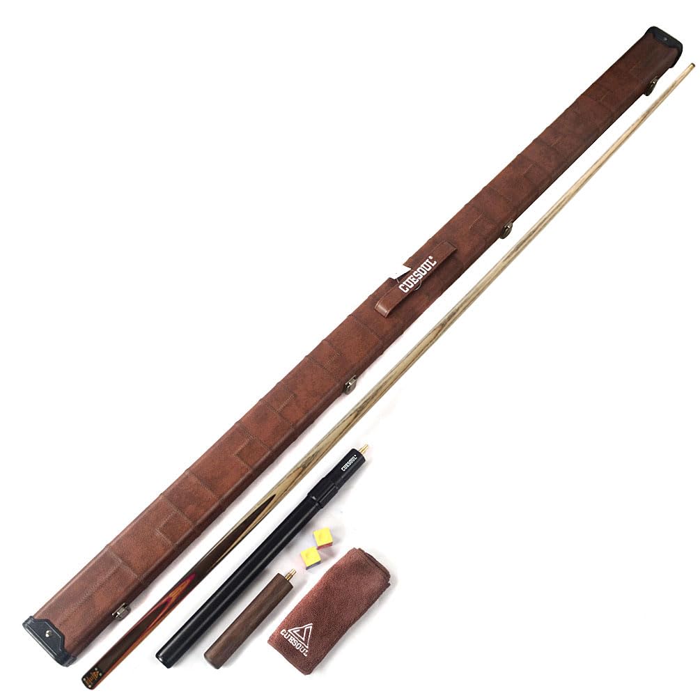 CUESOUL 57" 3/4 Joint Snooker Billiard Pool Cue Handcrafted Rosewood Butt Includes 50cm Rosewood/Telescopic Aluminium Extension with 6" Mini Butt, MDF Protective Case, 9.5mm Tip Snooker Cue Set (D412