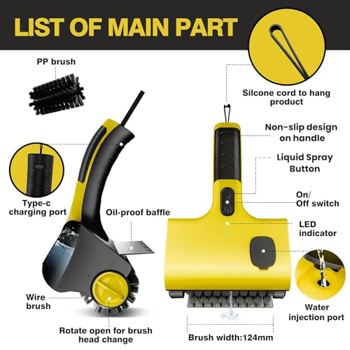 Electric Grill Brush for Outdoor, Cordless Rechargeable Automatic Grill Cleaner with Water & Cleaning Solution Tank, IPX7 Waterproof BBQ Grill Brush for Grill Grates