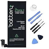 Battery+ - iPhone 4 - 3.7V 1420mAh Li-ion Replacement Battery, Free 8pcs Free Tools Kit Only for Apple iPhone 4 - 4G 16G 32G Model A1332 & A1349 (check on the Back of your iPhone)