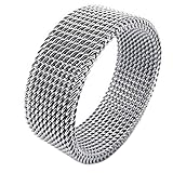 KONOV 8mm Flexible Stainless Steel Screen Mens Womens Ring, Woven Mesh Band, Silver