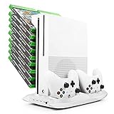 Xbox One S White Stand w/ Cooling Fan, Controller Charger, USB Ports and Game Storage Rack - Premium Xbox One Accessories