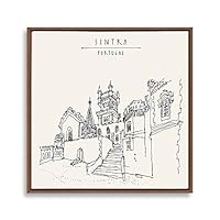 Framed Canvas Wall Art Travel Architecture Sketch Canvas Prints Home Artwork Decoration for Living Room,Bedroom - 16x16 inches