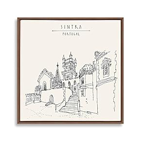 Framed Canvas Wall Art Travel Architecture Sketch Canvas Prints Home Artwork Decoration for Living Room,Bedroom - 24x24 inches