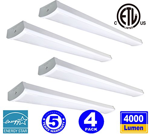 Linkable LED Wraparound Flushmount Light 4ft,LED Shop light for Garage – 4000 Lumens 5000K, ETL and Energy Star Certified,LED Linear Indoor Lights, LED Ceiling Light, 50K 4PK