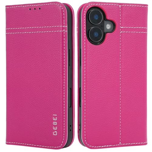 Hülle Echt Leder für iPhone 16 (6,1") - Premium Echte Lederhülle mit Standfunktion Kartenfach Magnetverschluss Flip Case Ledertasche Handyhülle Schutz