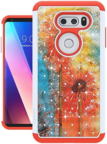 LG V30 Case, Nuomaofly [Creative] Studded Rhinestone Crystal Bling Hybrid Armor Defender Protective Case Cover for LG V30 (Dandelion)