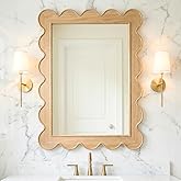 CAALMA Scalloped Wall Mirror 24 x 36 Rectangular, Bathroom Mirror, Mirrors for Wall Decor, Wooden Frame Mirrors for Wall, Dec