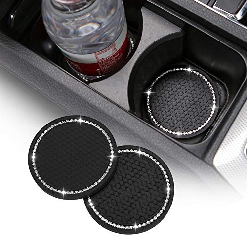 ACODABLEM 2 Stück Bling Auto Getränkehalter Untersetzer 7,9 cm weiche Bling Kristall Strass Gummi Pad Set Runde Auto Getränkehalter Einsatz Getränkeun