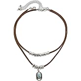 MarveBard Layered Western Necklace for Women Vintage Turquoise Beaded Choker Necklace Star Bull Head Shell Cactus Necklace Country Concert Cowgirl Dresses Jewelry Accessories