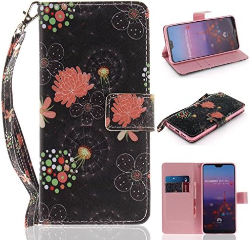 Huawei P20 Pro Case, Chinstyle PU Leather Wallet Case with Stand [Wrist Strap] [Card Slots] Elegant Floral Design Flip Cover for Huawei P20 Pro