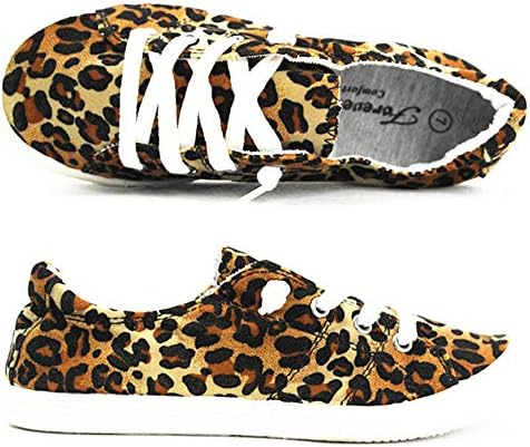 Forever Link Comfort Women's Lace up Casual Street Sneakers Flat Shoes (10 M US, Leopard-01)