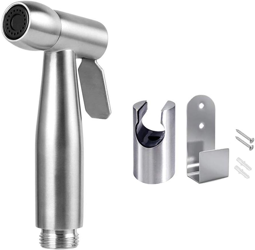 Handheld Bidet Sprayer Kit-Stainless Steel Douche Muslim Shower Spray, Pet Bath, Personal Hygiene, Silver