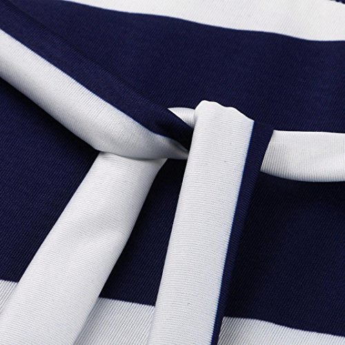 Nikuya Women's Casual Mini Dresses Working Dresses Pencil Stripe Party Dress White Evening Dresses (Blue, S)