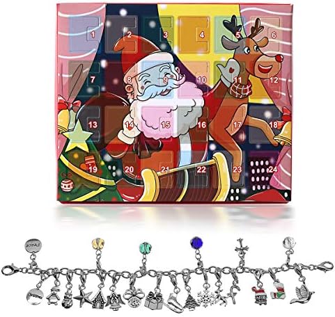 ZKer Christmas Countdown Calendar 2019, Jewelry Advent Calendar Girls Christmas Calendar Gift DIY Bracelet Necklace Set w/ 22 DIY Charms Fashion Jewelry for Christmas Thanksgiving Day