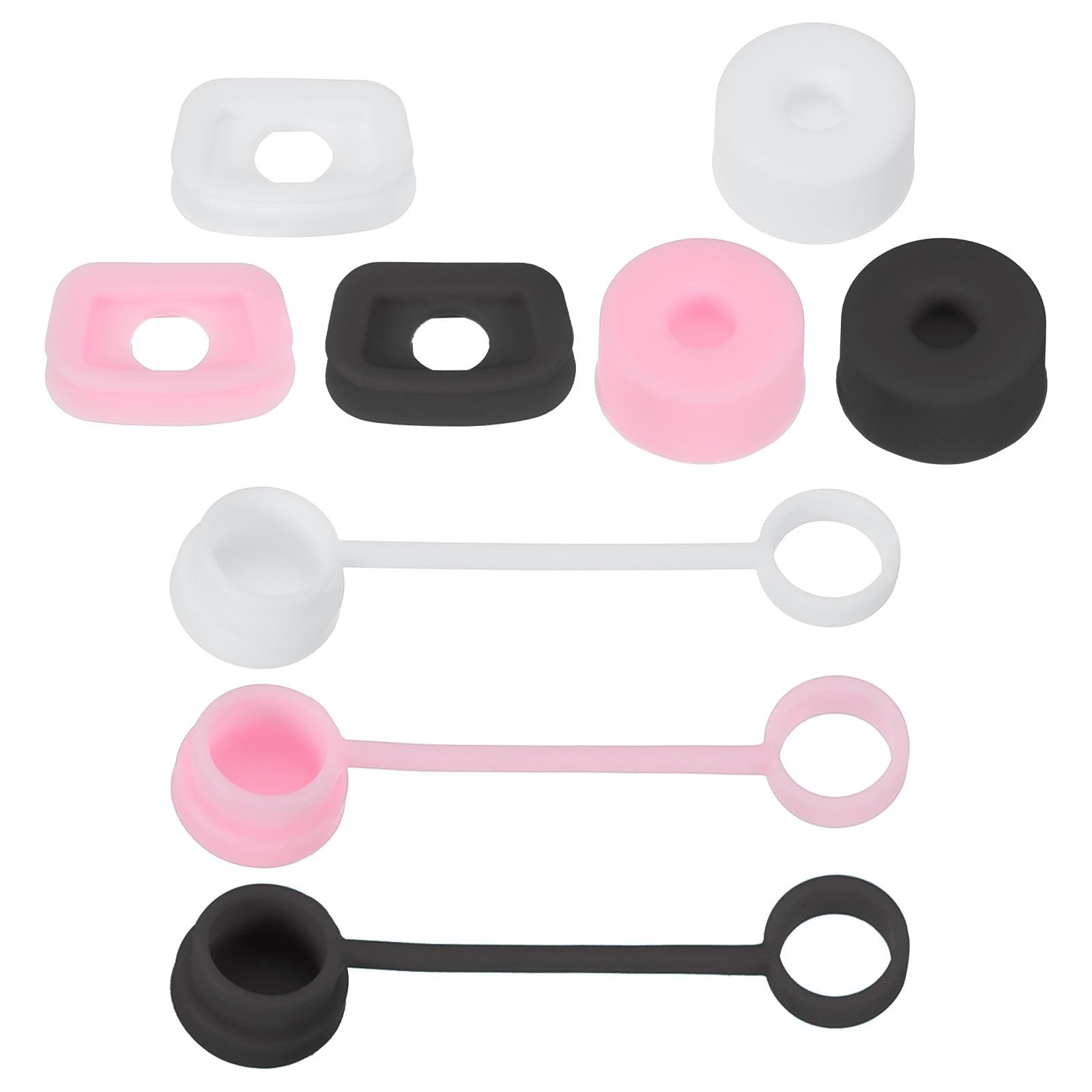PATIKIL Silicone Spill Stopper for Straw Cup 2.0 40oz/30oz, Set of 9 Tumbler Accessories Including 3 Straw Cover Cap, 3 Square Spill Stopper and 3 Round Leak Stopper, White/Black/Pink