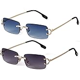 SDINM Rimless Sunglasses for Men Women Fashion Small Narrow Rectangle Sun Glasses Shades 90s Eyewear