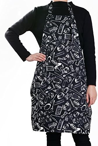Adjustable Kitchen Chef Apron with Pocket and Extra Long Ties,30 x 26", Commercial Men &amp; Women Bib Apron for Cooking, Baking, Crafting, Gardening, BBQ (Knife and fork)