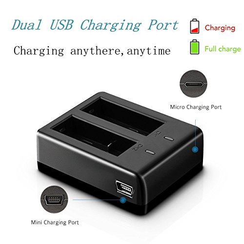 VVHOOY 1350mAh Rechargeable Action Camera Battery and Dual Charger for YI Discovery 4K Action Camera,Pack of 3 - Thumbnail 4