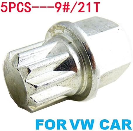 Lug Nuts, Autotool Tech Auto Wheel Lock Keys Anti Theft Tire Screw Only for VW Cars Set of 5 (9# / 21T)