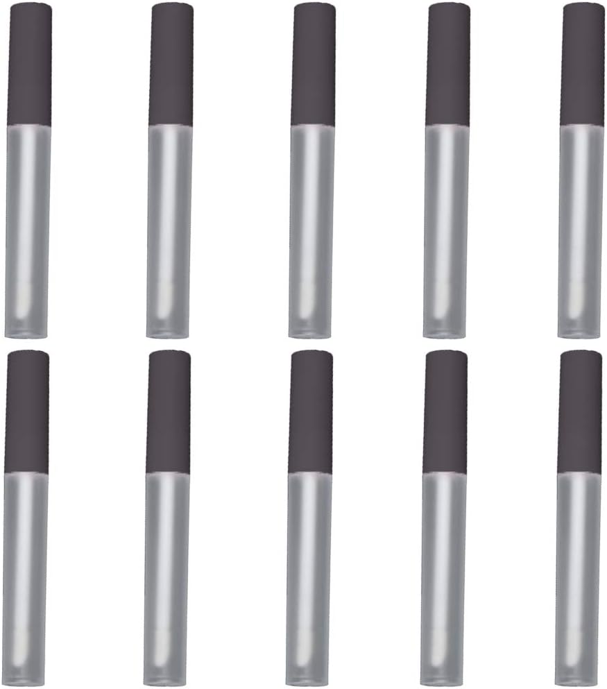 YASUOA 10 Pack 2.5ml Lip Gloss Tubes Containers,Refillable Lip Glaze Lip Balm Bottles with Rubber Inserts Lipstick Vials for Women Girls Lady Travel Makeup Cosmetics Samples Beauty(Frosted Black)