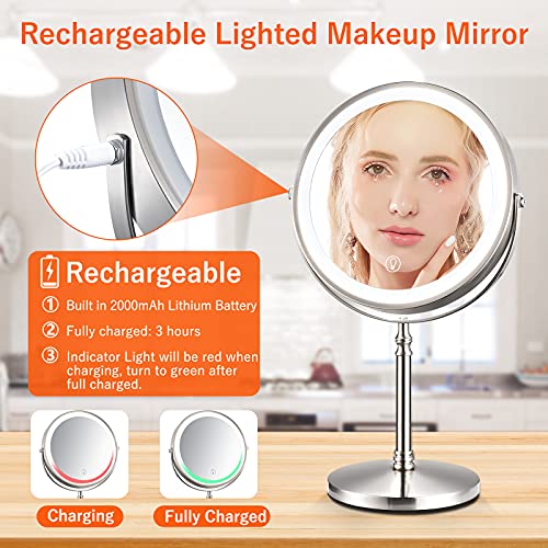 Lighted Makeup Mirror 7X Magnifying, 8 Inch Dual Sided Makeup Vanity